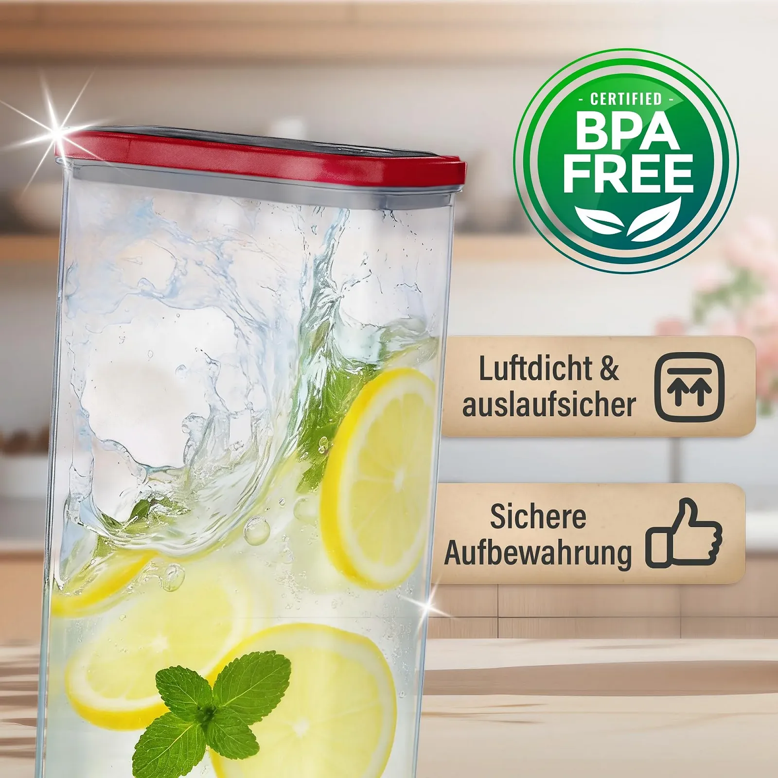 Набір банок для зберігання Neoflam герметичні з поворотним замком BPA-free чорний/червоний 4 шт, фото №3 Набір банок для зберігання Neoflam герметичні з поворотним замком BPA-free чорний/червоний 4 шт, фото №3