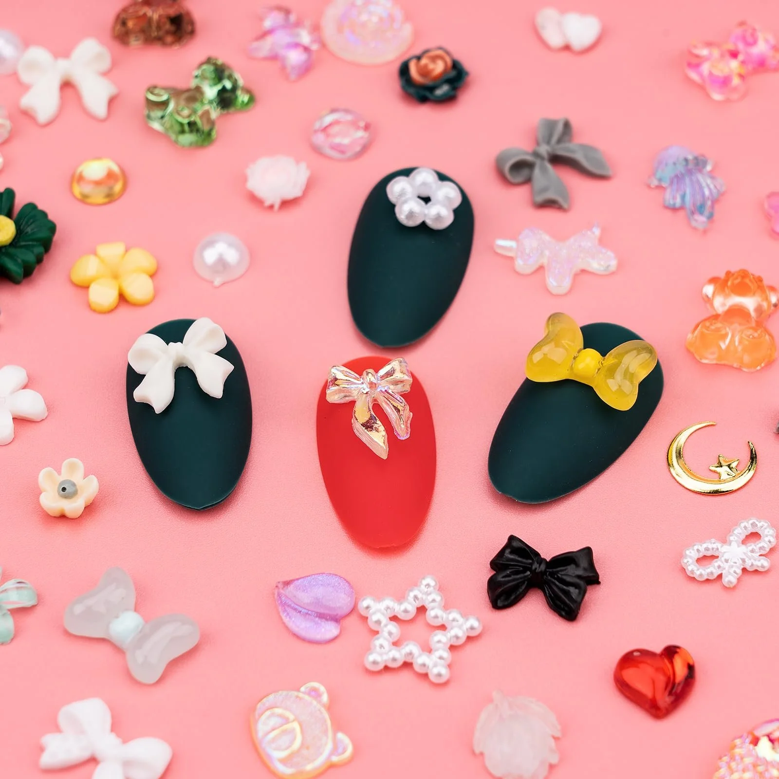 Декоративные бусины для дизайна ногтей 3D 500 шт. Сердце Бант Роза, фото №4