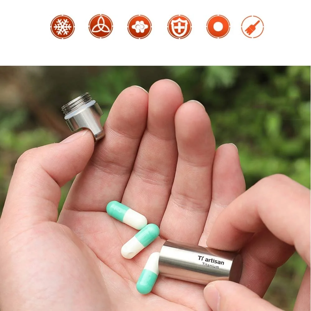 Коробочка для таблеток WING, брелок, титанова водонепроникна маленька ємність для екстрених ліків, фото №5