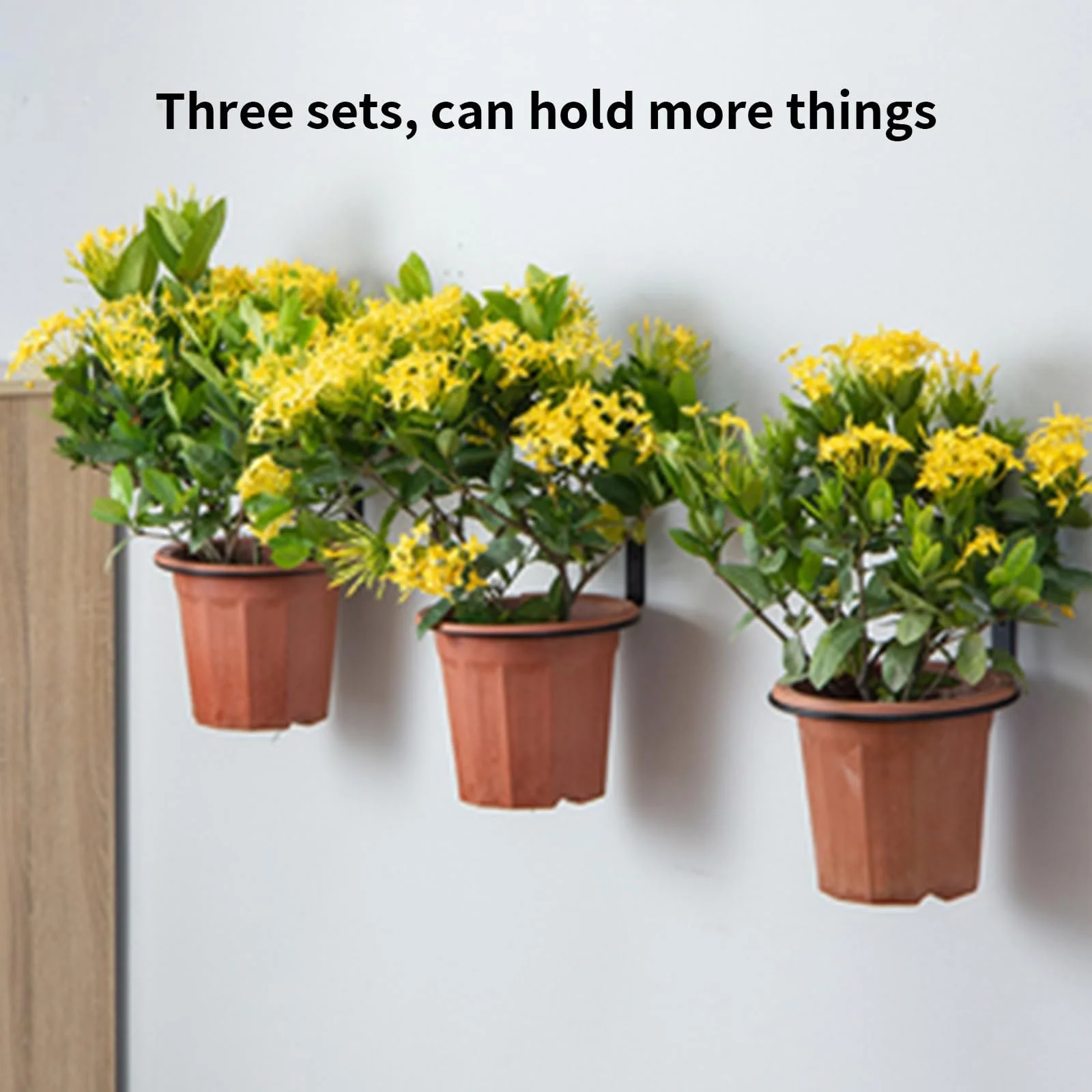 Кольца-держатели для цветочных горшков настенные складные металлические Черные 10 см 3 шт., фото №3