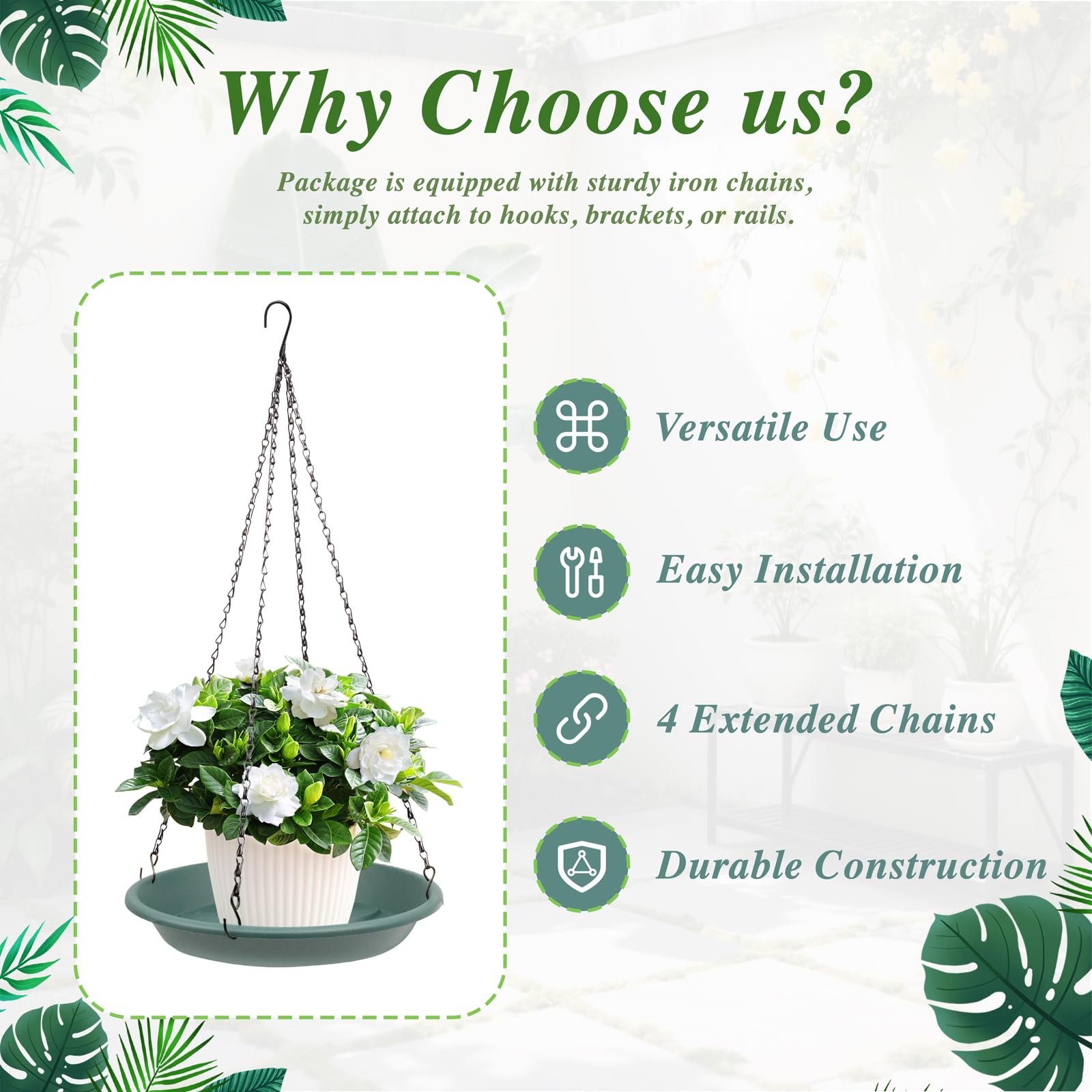 Підвісні кошики 3 шт. Пластикові 30 см Темно-зелені, фото №4 Підвісні кошики 3 шт. Пластикові 30 см Темно-зелені, фото №4