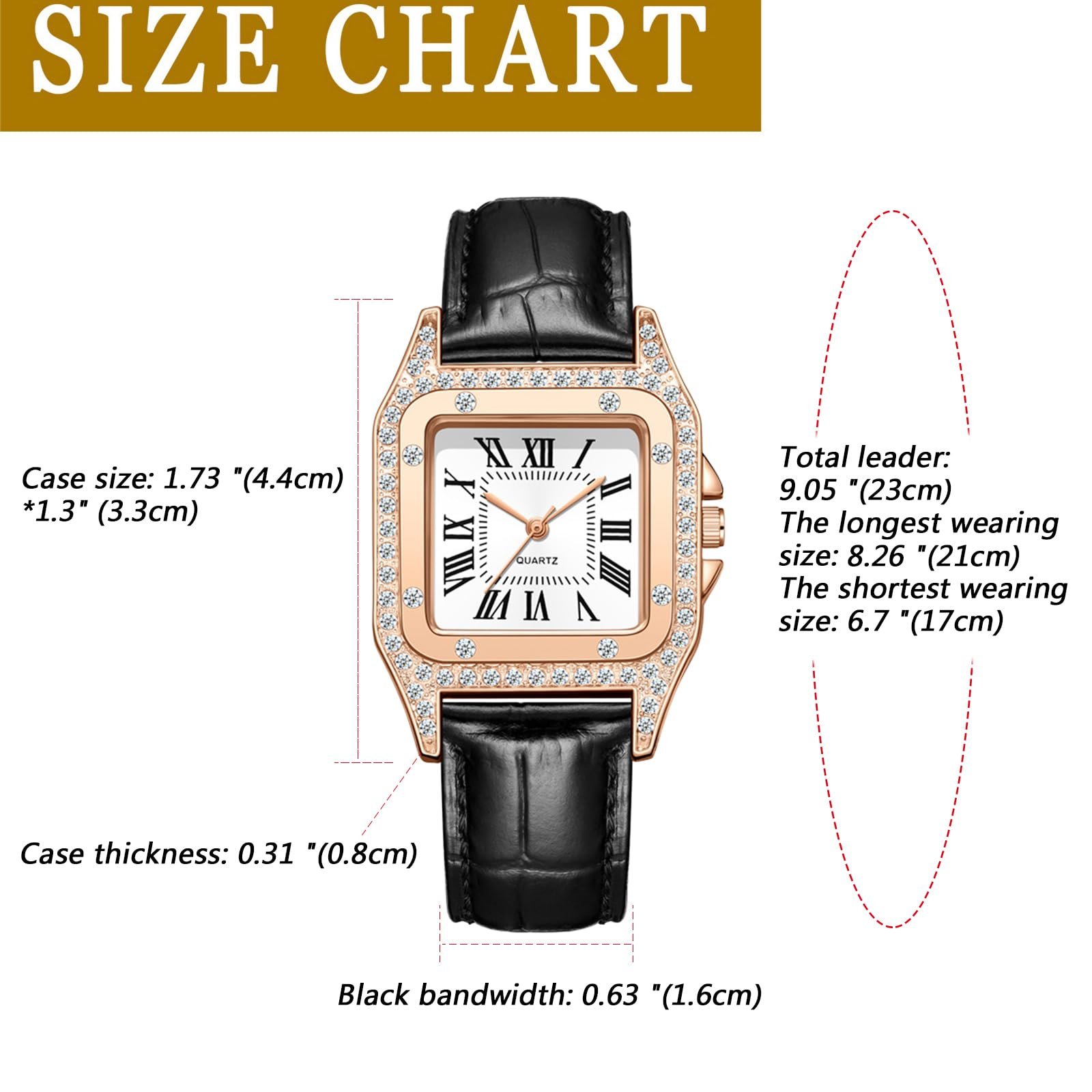 Часы Женские JewelryWe Прямоугольные Элегантные Блестящие Стразы Аналоговые Кварцевые Кожаный Ремешок, фото №4
