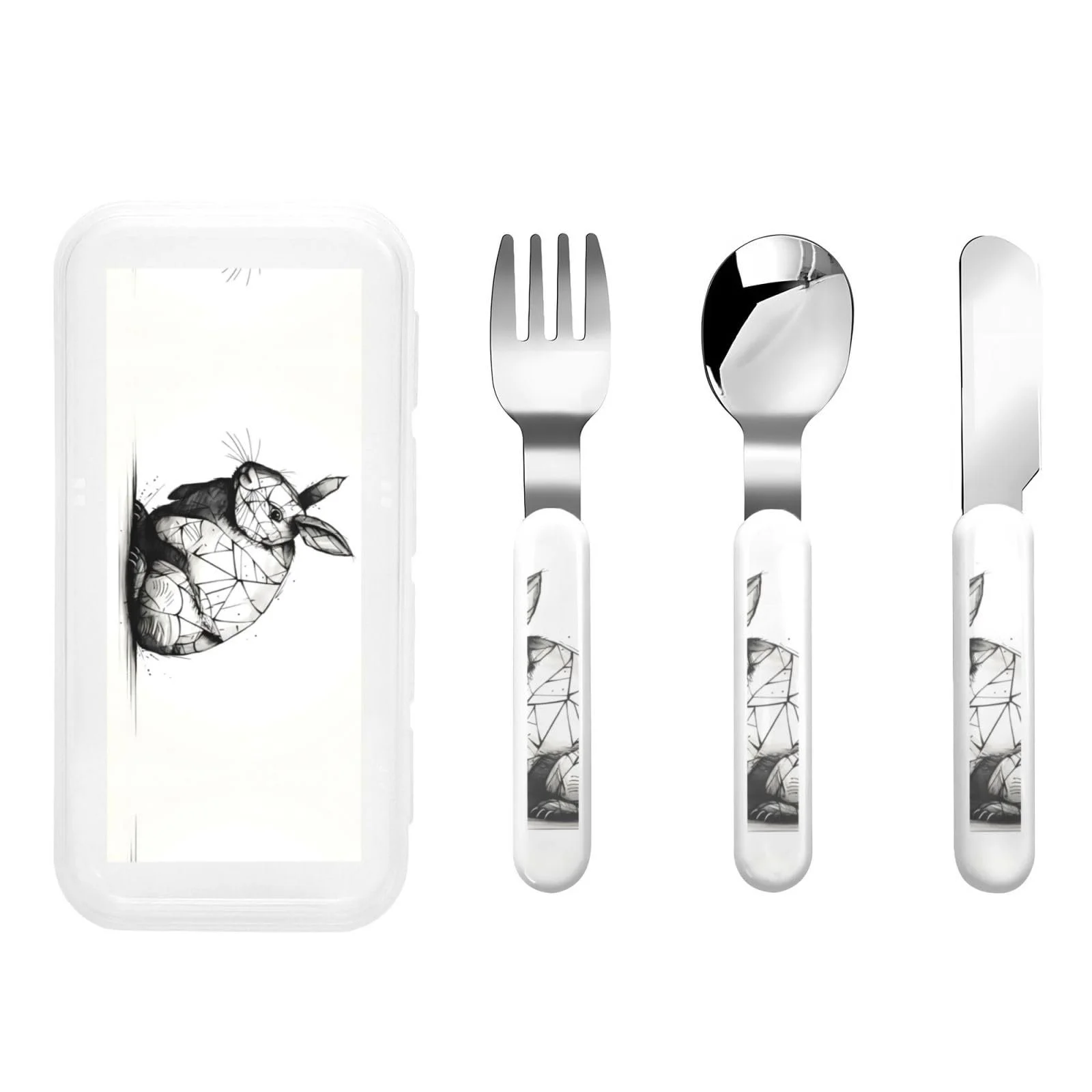 Набір дитячих столових приборів з малюнком кролика Лінія Малюнок Три предмети, фото №1 Набір дитячих столових приборів з малюнком кролика Лінія Малюнок Три предмети, фото №1