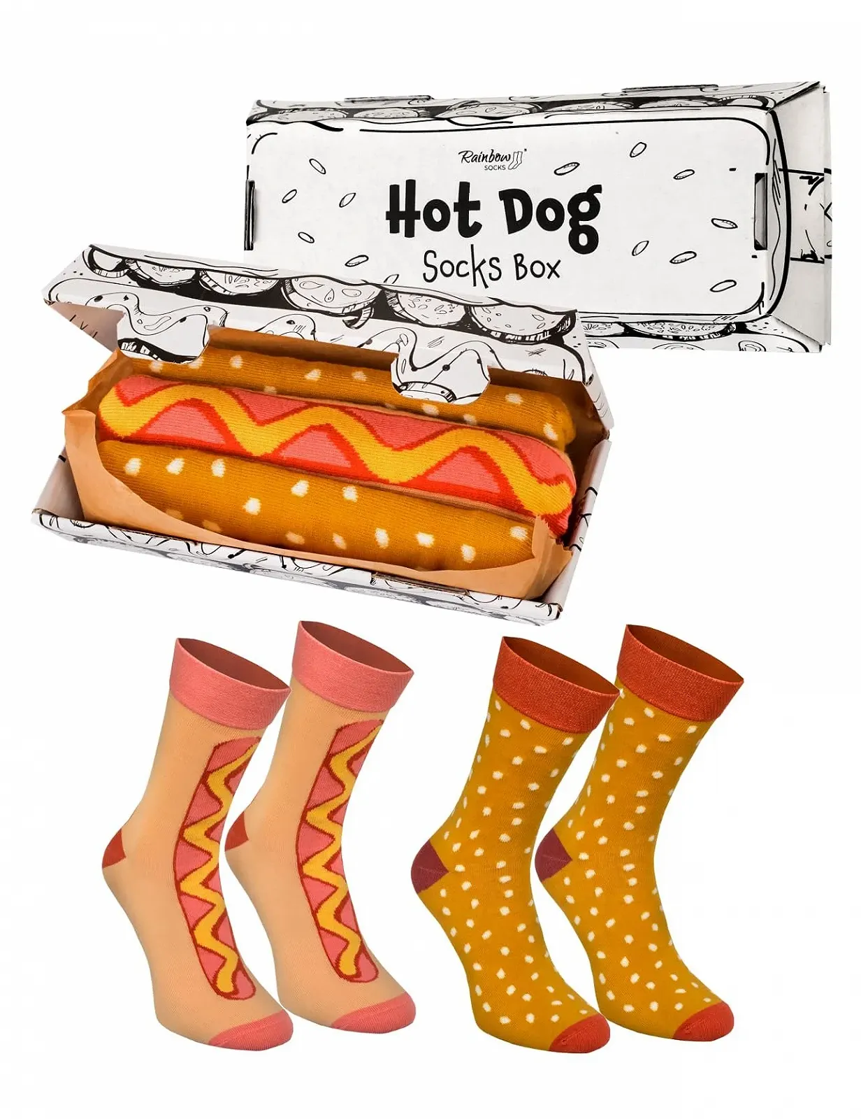 Шкарпетки Rainbow Socks Hot Dog Socks Box з малюнком хот-дога - 2 пари, фото №1