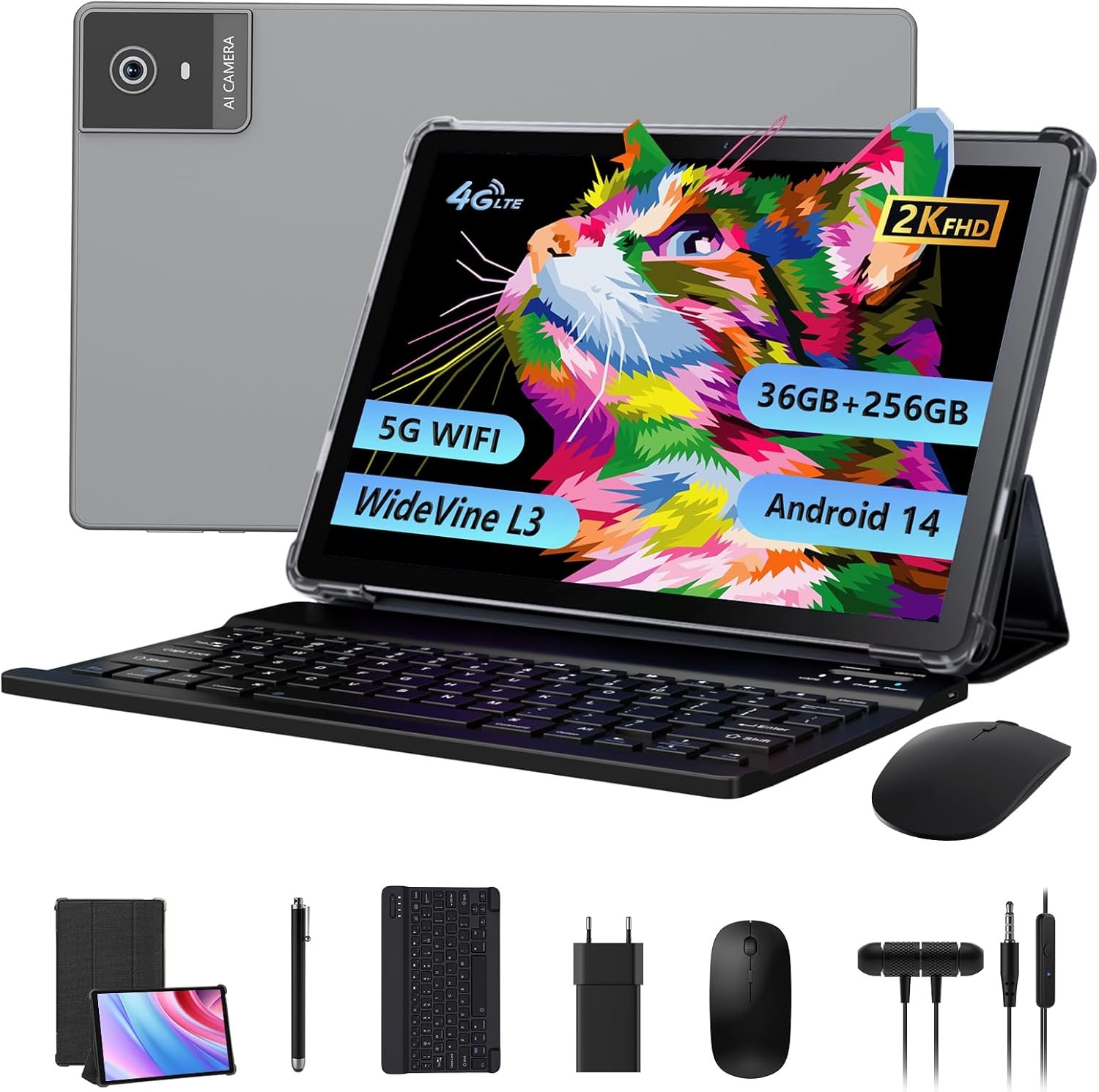 Планшет 10.4" Full HD RUSHAR L30 12+24/256Gb 4G 2-SIM 8 ядер Android 14 8000 mAh Серый, фото №1