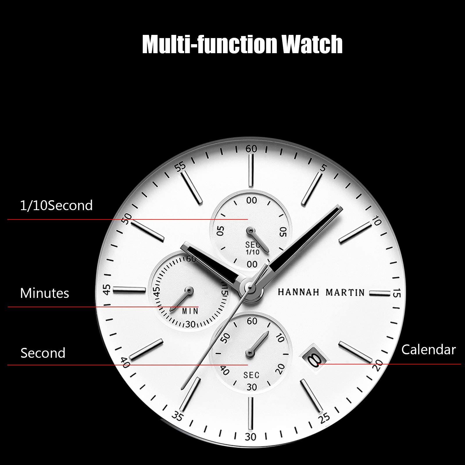Годинник rorios Хронограф Аналоговий Кварцовий Чоловічий Годинник з ремінцем з нержавіючої сталі Водонепроникний, фото №3