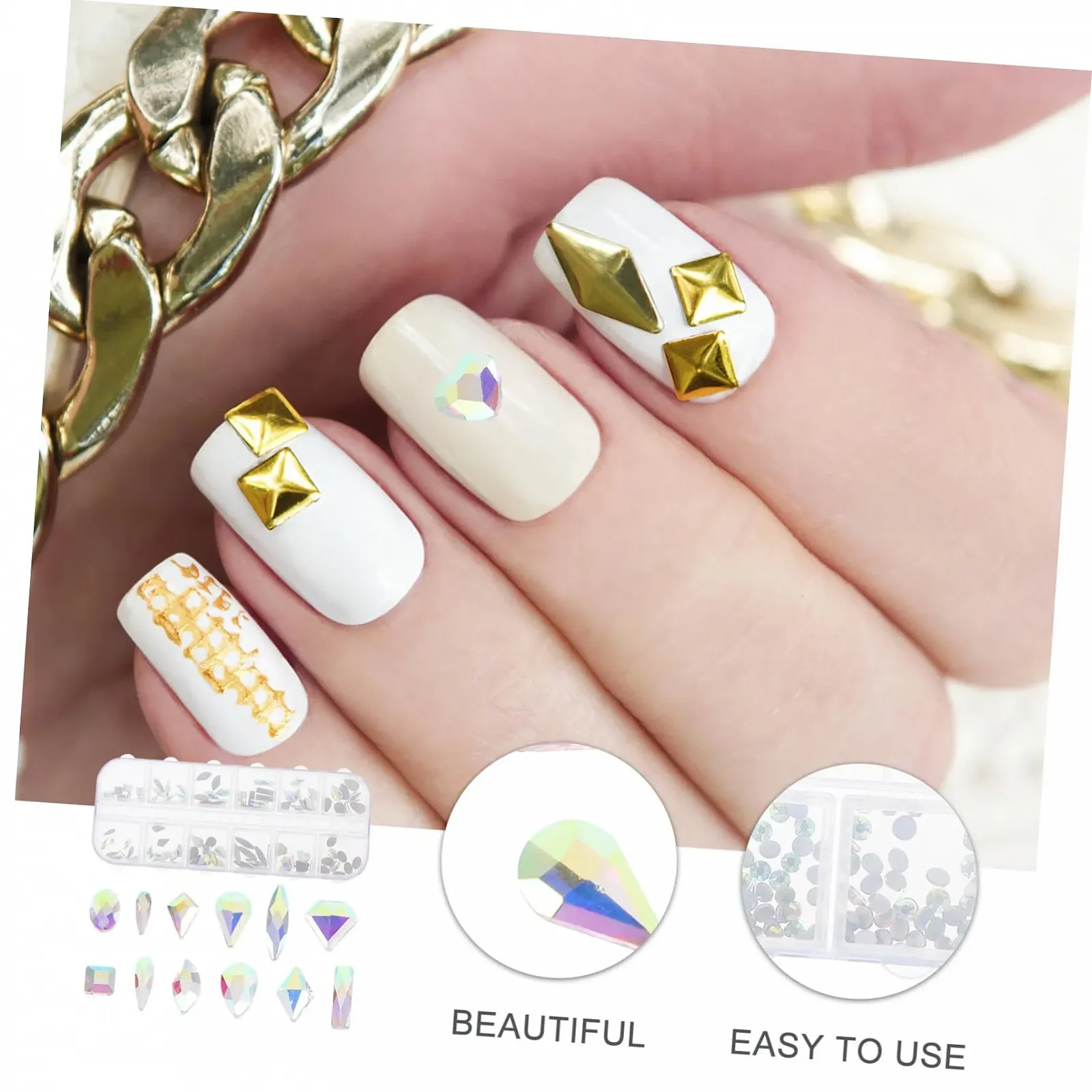 Стразы для ногтей FRCOLOR Набор 12 вееров Плоская задняя часть AB Кристаллы Стекло Самодельный Маникюр Ювелирные изделия Декоративные аксессуары, фото №9