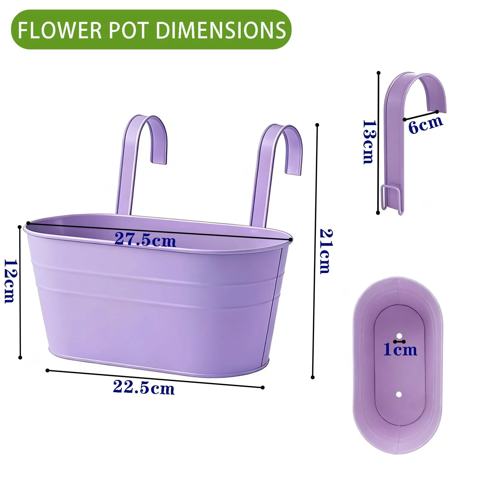 Подвесные цветочные горшки Набор 4 шт. Металлические с дренажными отверстиями и съемными крючками Фиолетовый/Синий, фото №3 Подвесные цветочные горшки Набор 4 шт. Металлические с дренажными отверстиями и съемными крючками Фиолетовый/Синий, фото №3