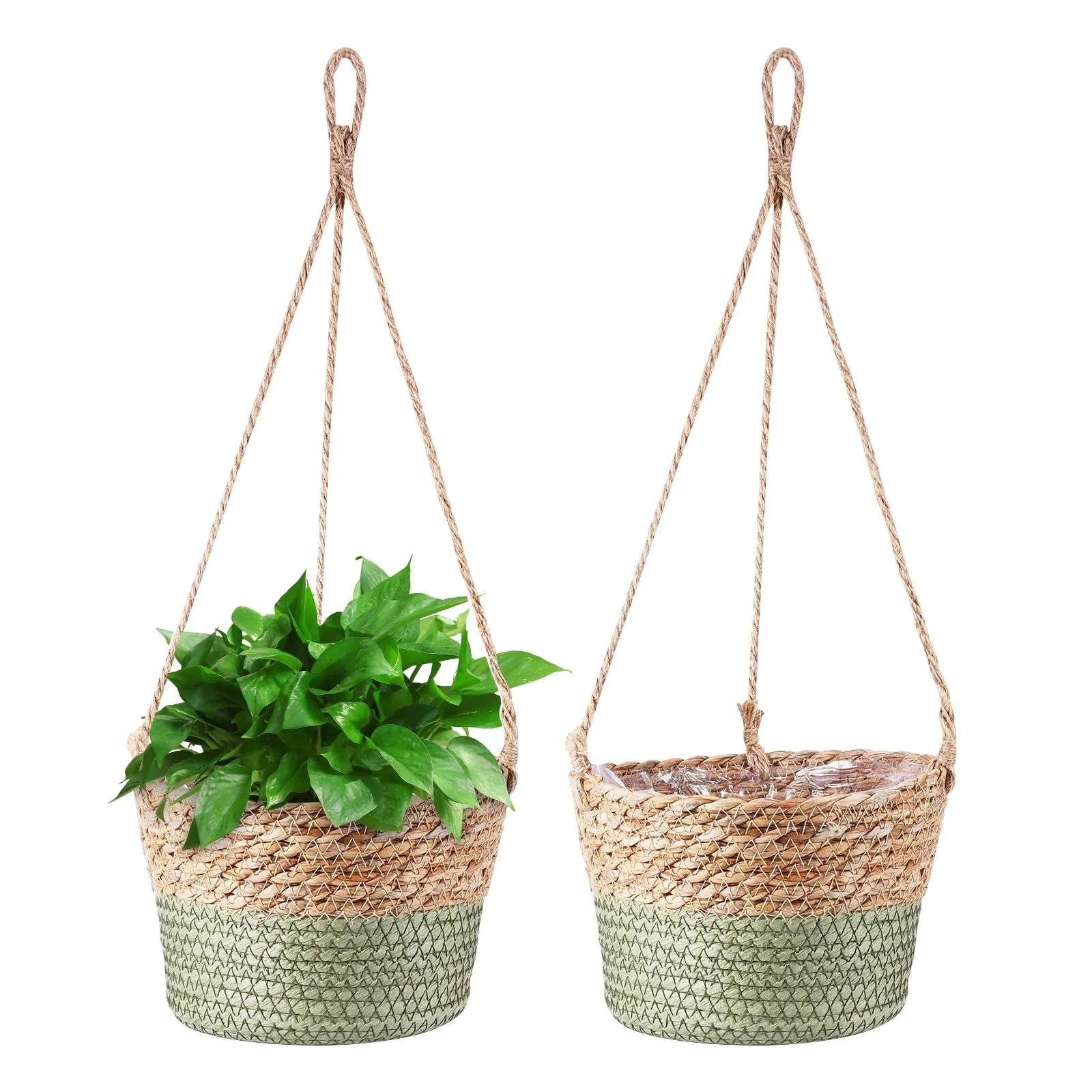Підвісний кошик для рослин плетений із морської трави 20 см набір 2 шт. Натуральний бохо, фото №1 Підвісний кошик для рослин плетений із морської трави 20 см набір 2 шт. Натуральний бохо, фото №1