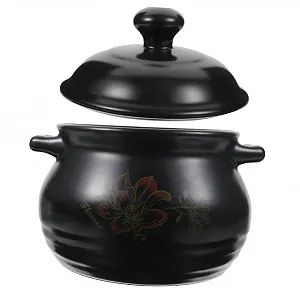 Кастрюля LIFKOME керамическая энергосберегающая устойчивая к кислотам и щелочам с декоративным узором Черная - Фото 1