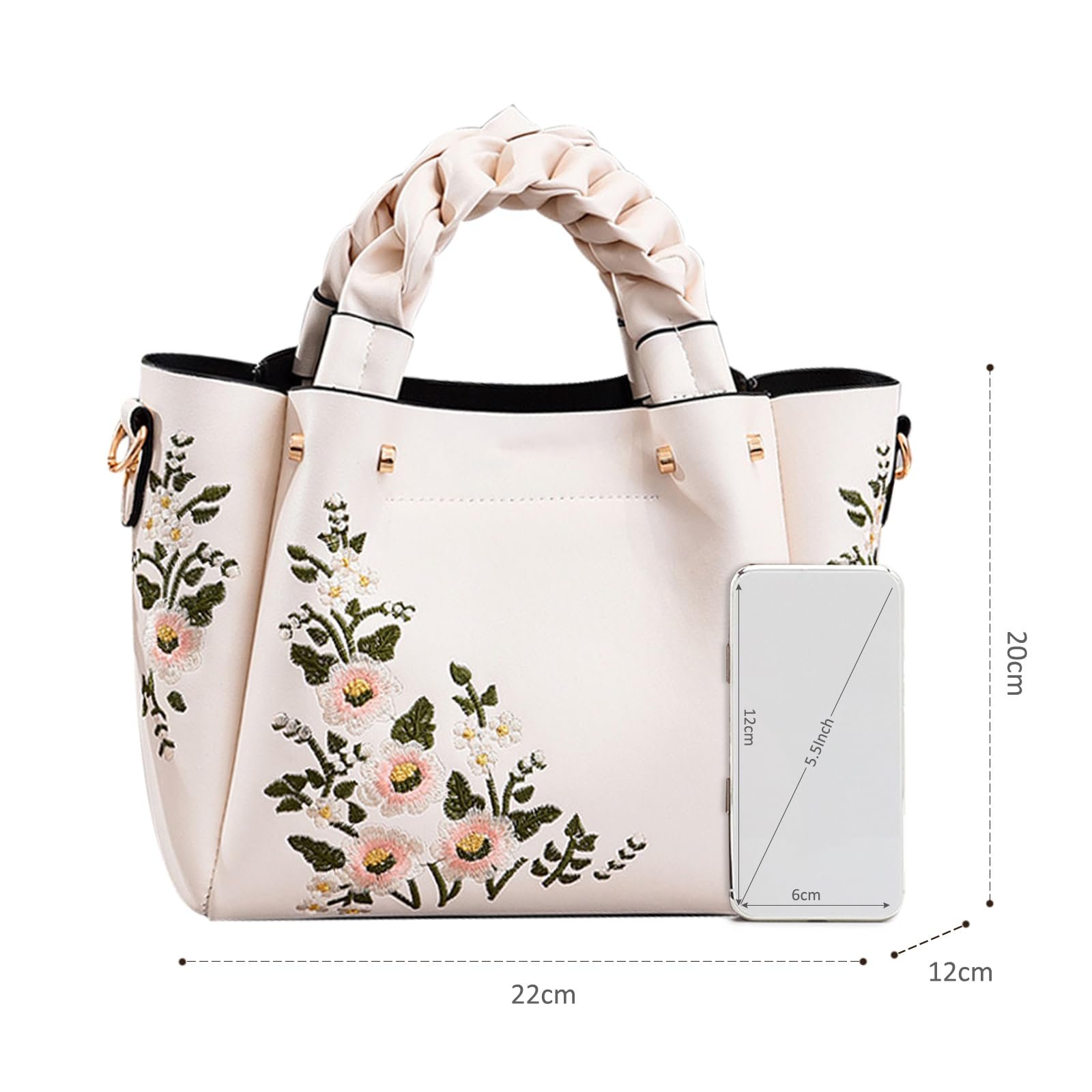 Сумка з ручками NICOLE & DORIS Елегантна Жіноча Сумка-шоппер зі штучної шкіри Жіноча Сумка на плече Вишита Сумка на плече для роботи Навчання Шопінгу, фото №6