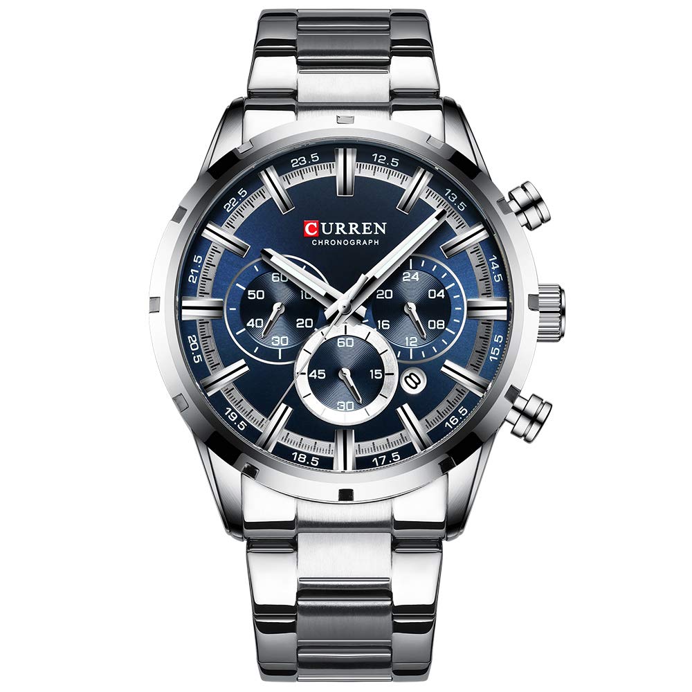 Чоловічий годинник CURREN Sport Quartz Chronograph Luminous Hands Stainless Steel Date Silver Blue, фото №1 Чоловічий годинник CURREN Sport Quartz Chronograph Luminous Hands Stainless Steel Date Silver Blue, фото №1