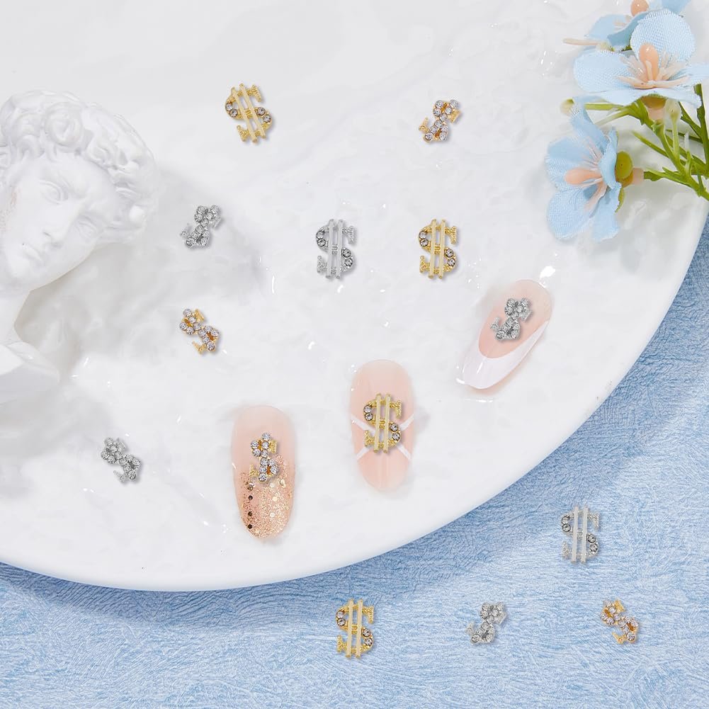 Стразы для ногтей DICOSMETIC, 32 шт, 2 стиля, доллары, золотой и серебряный, фото №4