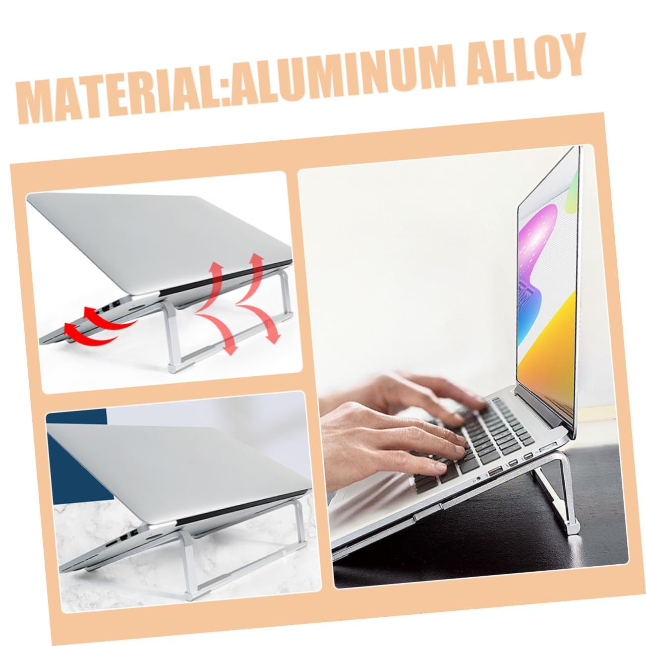 Подставка для ноутбука Складная из прочного алюминиевого сплава для экономии места для стола Улучшенная циркуляция воздуха Портативная для путешествий, фото №2