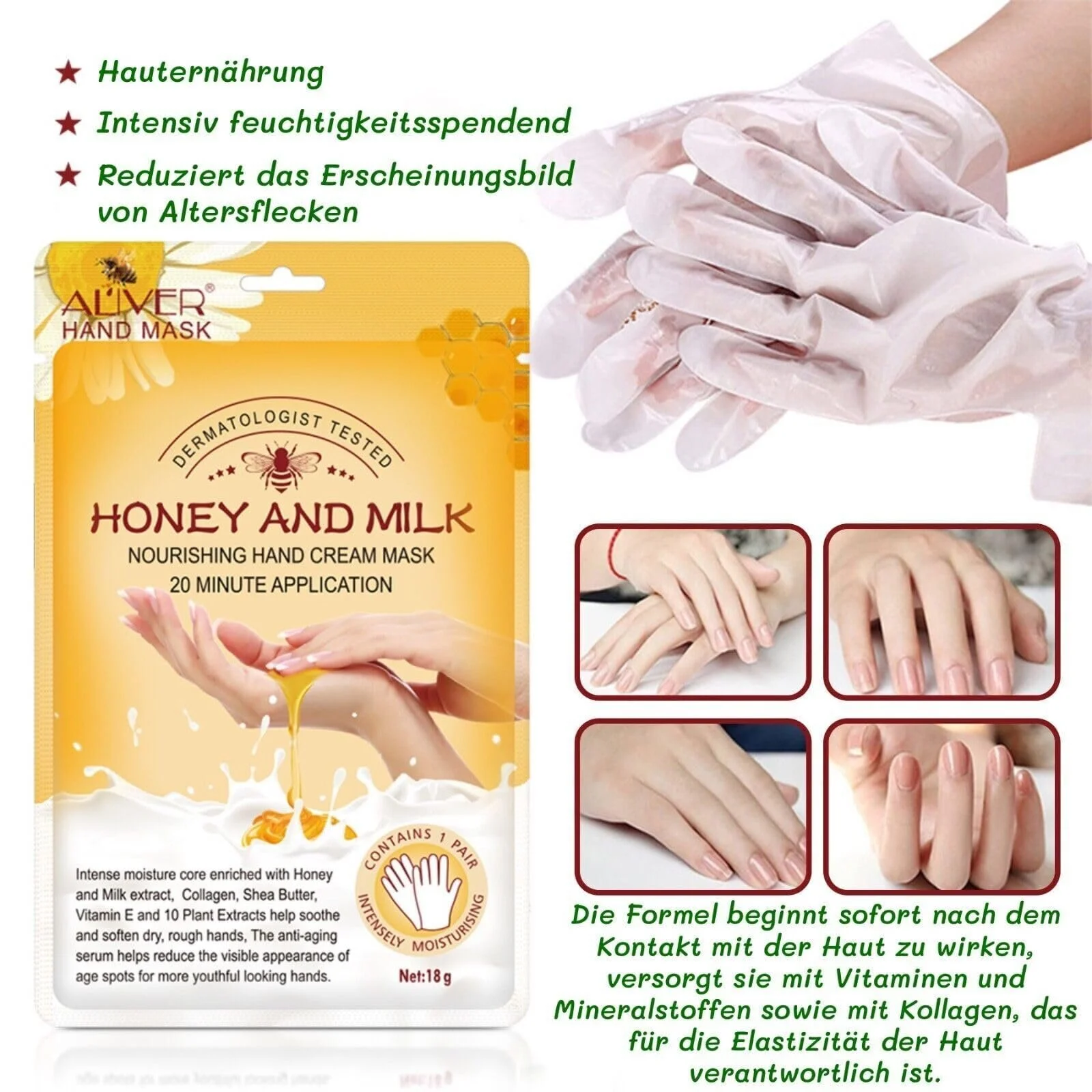 Маска для рук P-Beauty 5 пар с экстрактом меда и молока | Отшелушивающая маска | Крем и уход за руками | Антивозрастной эффект | Увлажняющие перчатки с витаминами, минералами и коллагеном | Для сухой, потрескавшейся кожи рук, фото №6