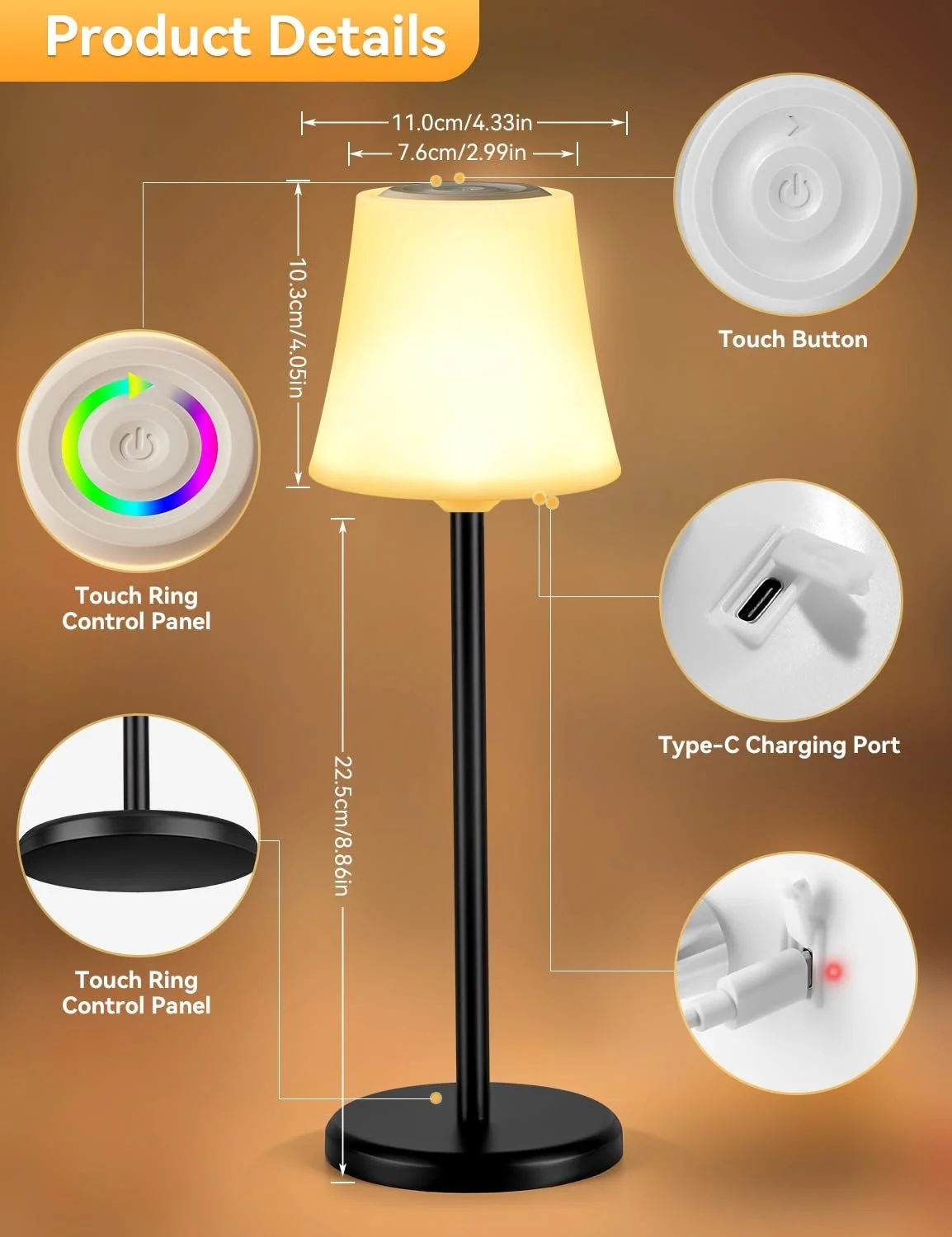 Настільна лампа LED Бездротова IP54 Акумуляторна для пляшок 7 режимів 5200 mAh Біла, фото №5