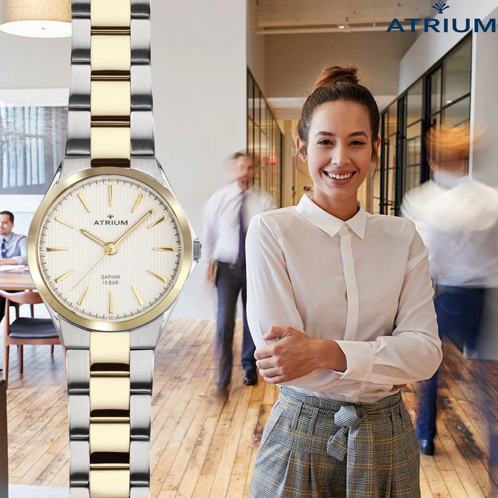 Женские часы Atrium A34-40 Аналоговые Кварцевые Сталь Сапфировое Стекло Серебряный Золотой Биколор, фото №6