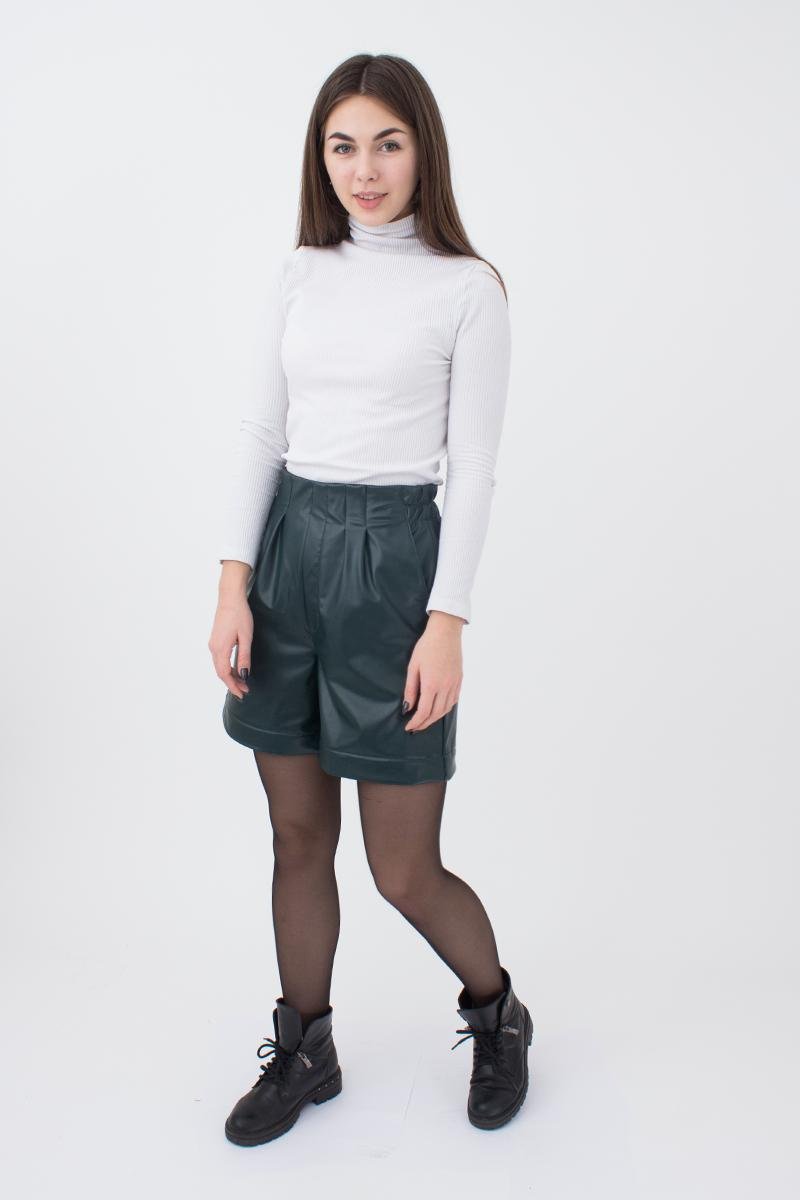 Жіночі шорти бермуди темно-зелені з кишенями висока талія стильні шорти для міста, фото №2 Жіночі шорти бермуди темно-зелені з кишенями висока талія стильні шорти для міста, фото №2