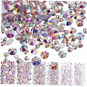 Набір для нігтів Кристали Круглі намистини Плоске скло Підвіска Самоцвіт (6 розмірів, райдужний колір) - Фото 1