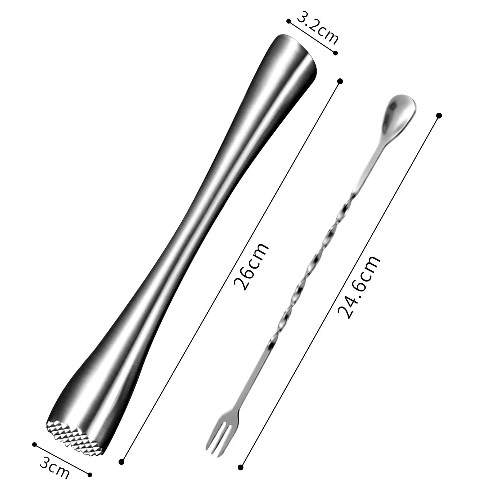 Мадлер FAEFTY з нержавіючої сталі з коктейльною ложкою, мадлер для мохіто, подрібнювач льоду, мадлер для кухні, бару, ресторану, 26 см, фото №3