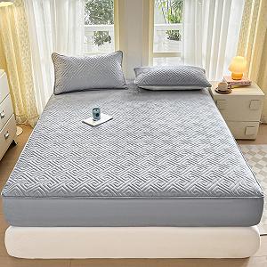 Купить Наматрасник HAIBA стеганый 180 x 220 см серый. Простынь натяжная для кровати Boxspring до 30 см высотой. Трикотаж, органический хлопок, очень мягкая простынь с 2 наволочками. - Фото 1 Наматрасник HAIBA стеганый 180 x 220 см серый. Простынь натяжная для кровати Boxspring до 30 см высотой. Трикотаж, органический хлопок, очень мягкая простынь с 2 наволочками. - Фото 1