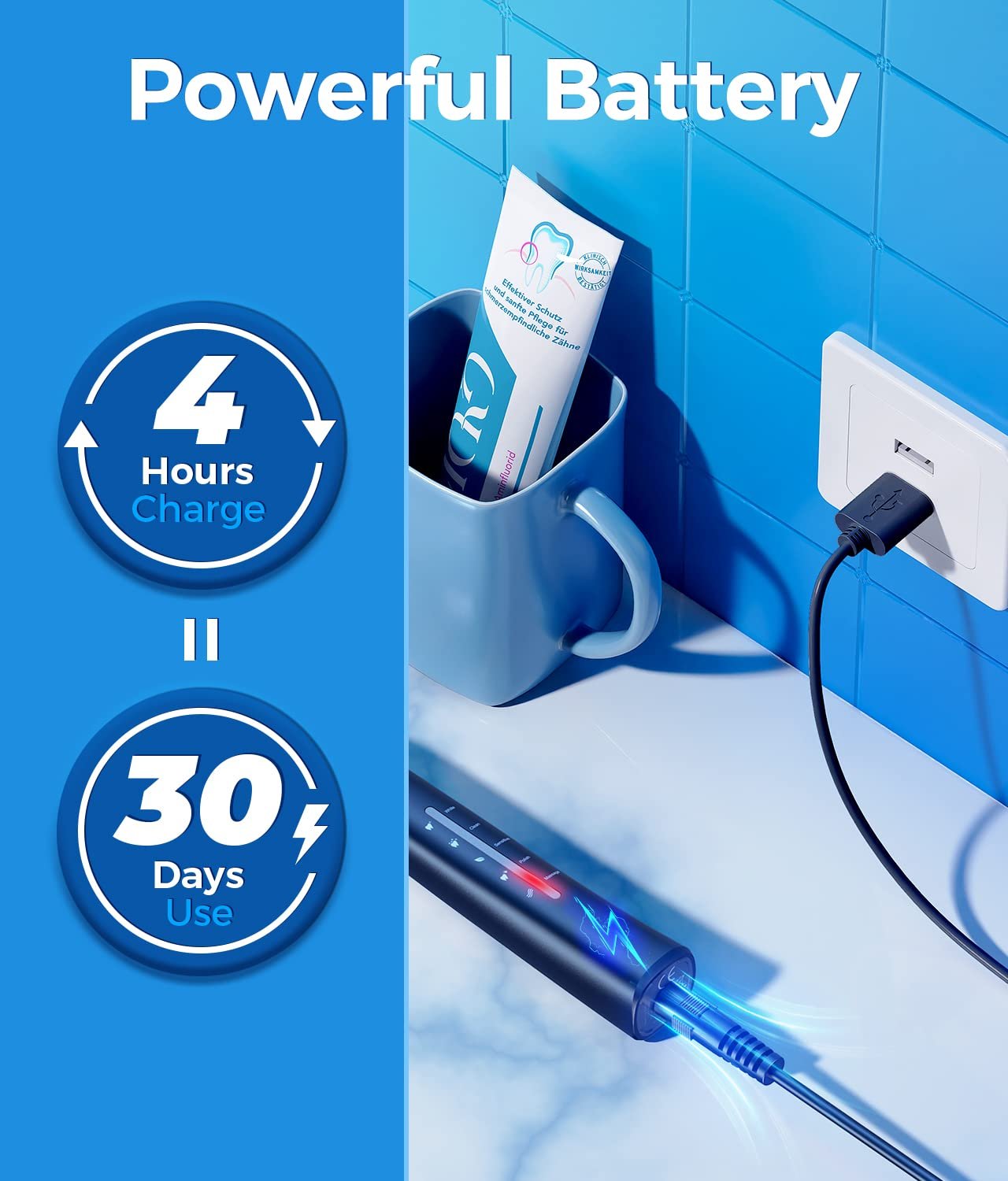 Електрична звукова зубна щітка Demita S1 40000 VPM 5 режимів Чорна, фото №7