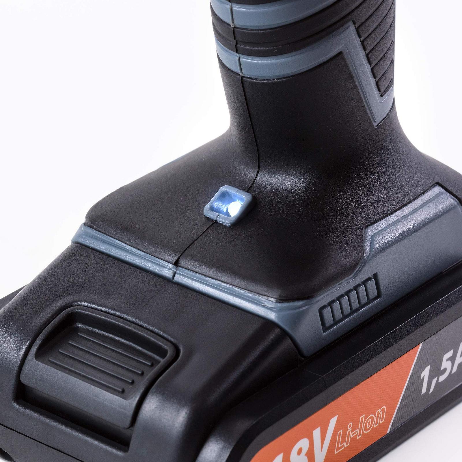 Шуруповерт Li-Ion 2-швидкісний 18 Вольт бездротовий 2 батареї 1500 мАг з кейсом, фото №4 Шуруповерт Li-Ion 2-швидкісний 18 Вольт бездротовий 2 батареї 1500 мАг з кейсом, фото №4