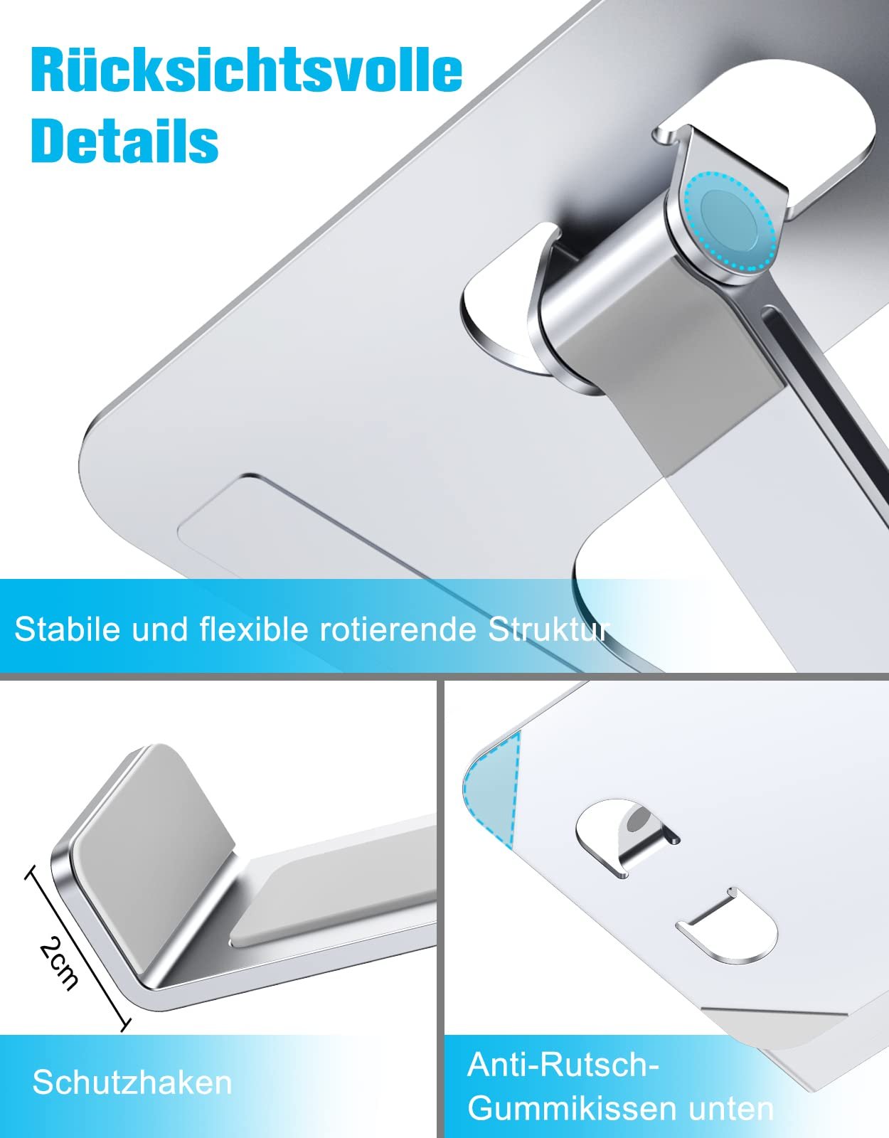 Подставка для ноутбука Babacom, регулируемая по высоте, складная, из алюминиевого сплава, эргономичная, вентилируемая, совместима с MacBook Air, Pro, всеми ноутбуками 10-16 дюймов, серебристая, фото №6