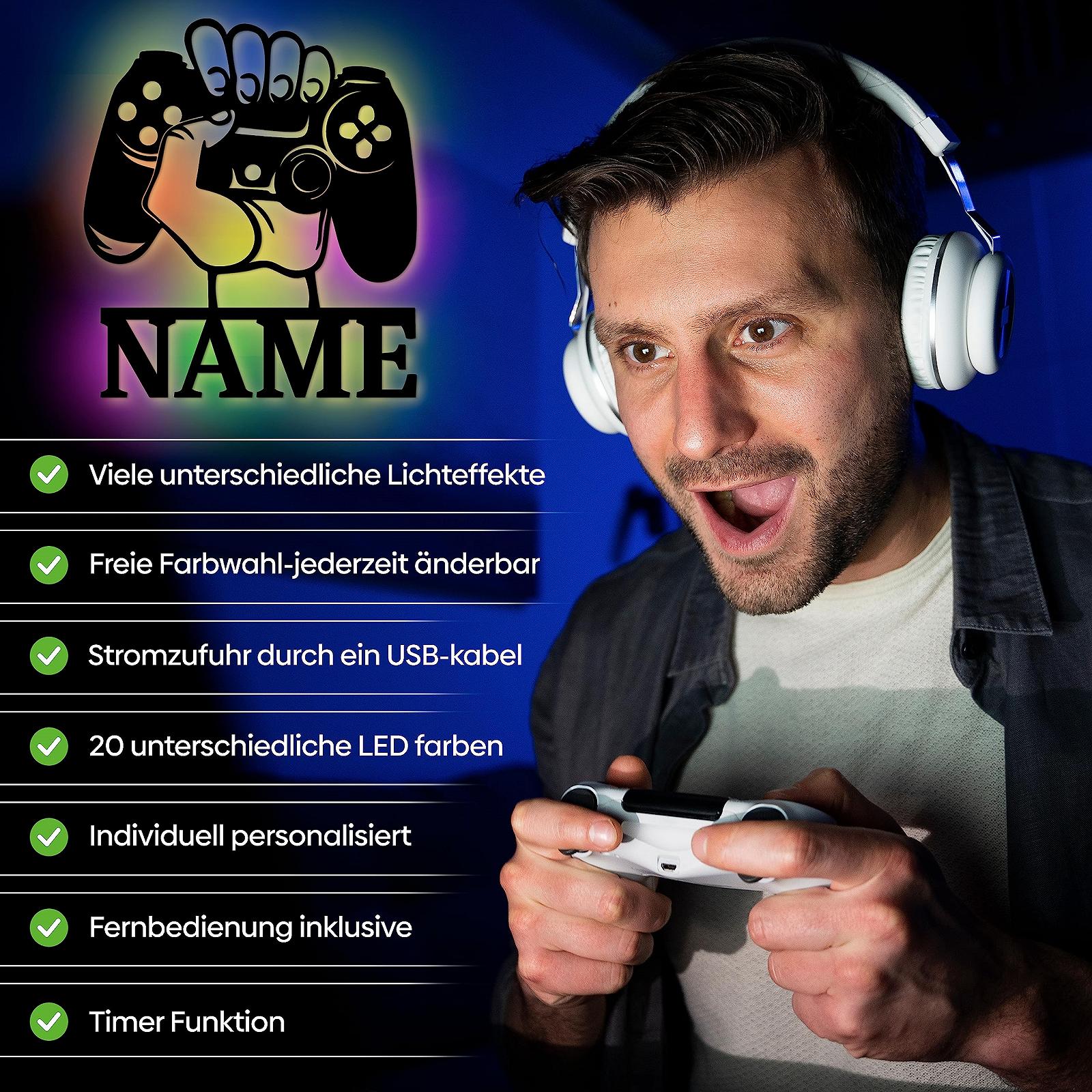 Світильник Urhome LED Hand Mood Light Теплий білий - Ім'я Персоналізовано - Дерев'яне освітлення кімнати Геймер Лампа Знак Декор для стін дітей хлопців чоловіків ПК Консоль Гравець, фото №7