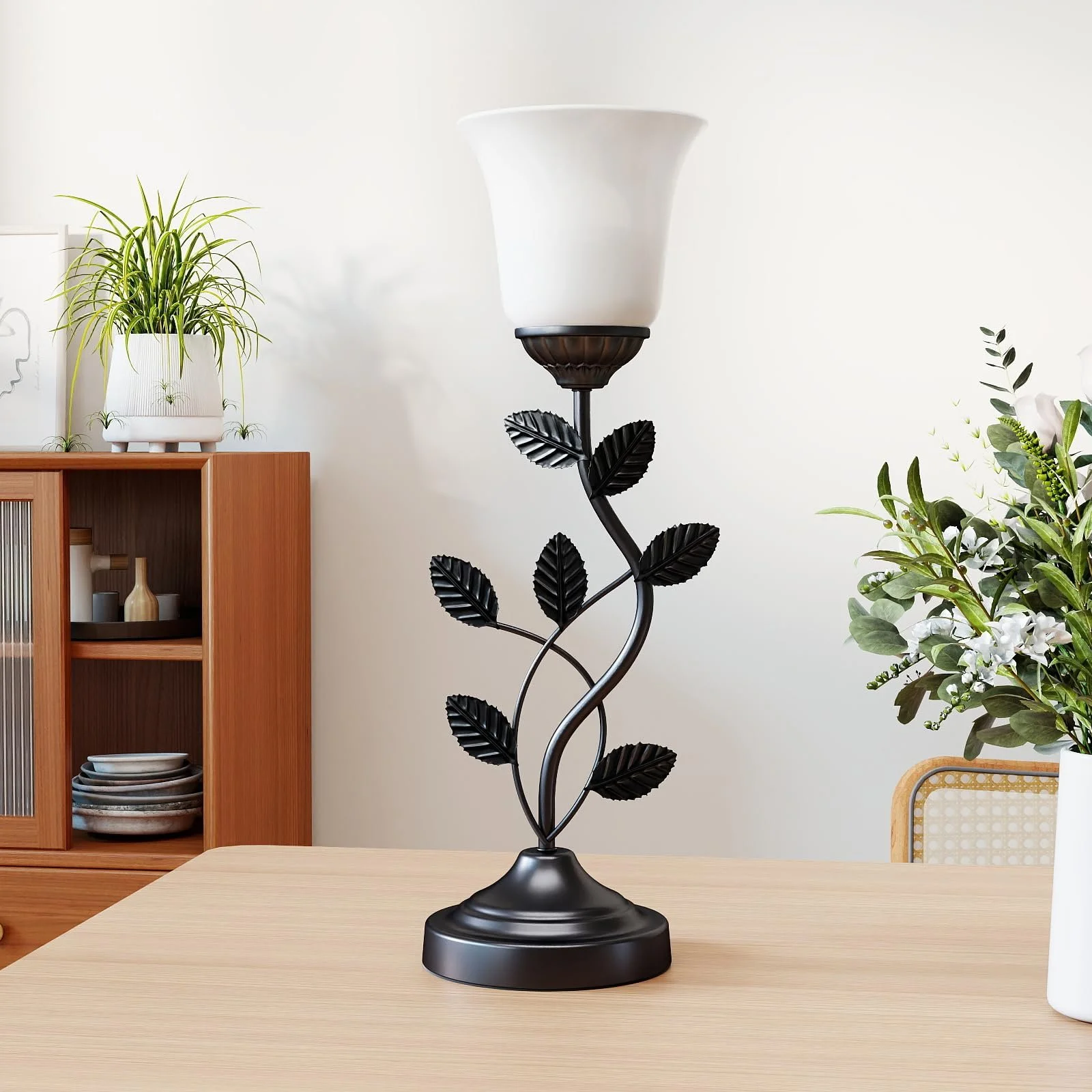 Настільна лампа COSTWAY Flower скляний плафон Тюльпан металеве листя E27, фото №8