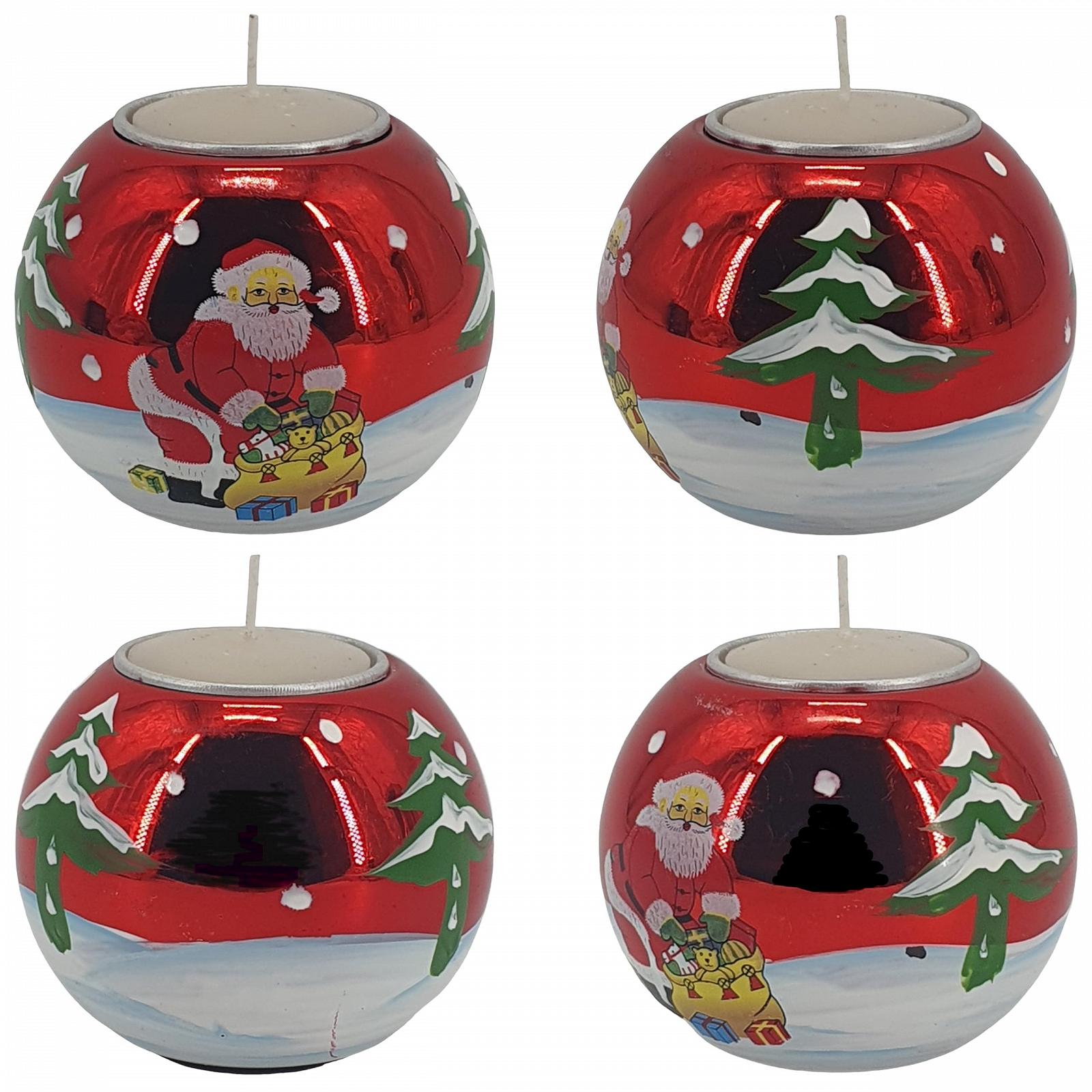 Підсвічники Різдвяні 80570 Червоні з Санта Клаусом і Новорічною Ялинкою Ручний Розпис Адвент-вінок Включаючи Чайну Свічку, фото №2