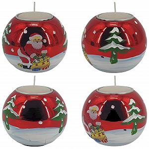 Підсвічники Різдвяні 80570 Червоні з Санта Клаусом і Новорічною Ялинкою Ручний Розпис Адвент-вінок Включаючи Чайну Свічку synthetic.ua - Фото 1