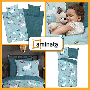 Детское постельное белье Aminata kids Unicorn 135 x 200 см фланель хлопок бензиновый с радугой synthetic.ua - Фото 1