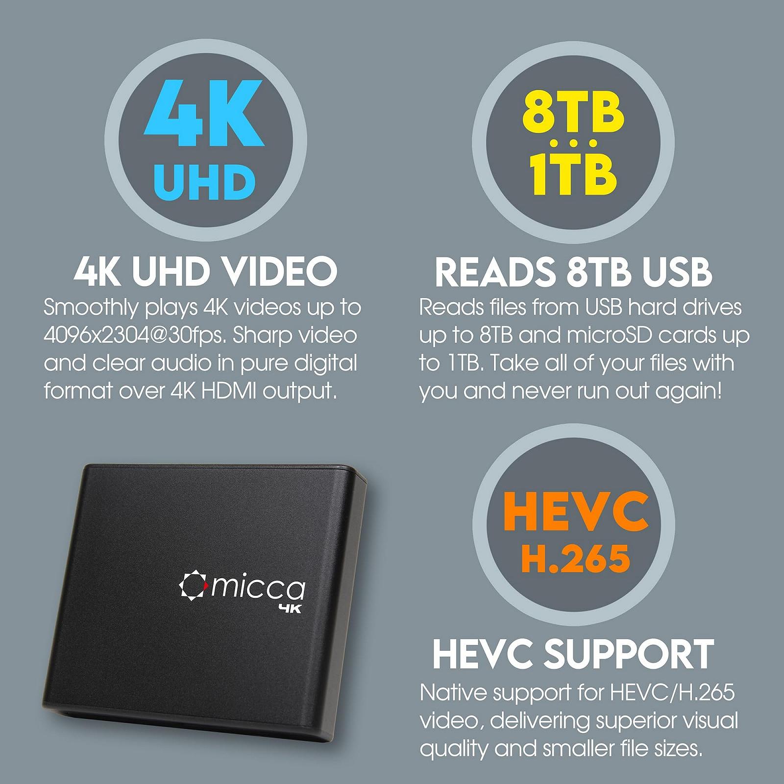 Медіаплеєр Micca 4K 60HZ Ultra HD для USB та MicroSD, HDMI, AV вихід, підтримка H.265/HEVC, автоматичне відтворення, фото №4