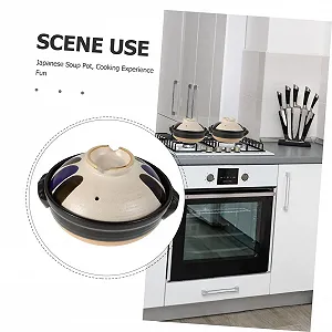 Кастрюля керамическая Toyvian с двумя ручками и крышкой Vintage Clay Pot для риса и супов жаропрочная synthetic.ua - Фото 1