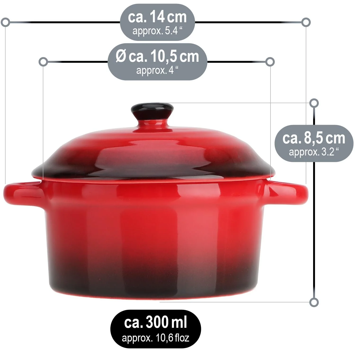 Формы для запекания com-four с керамической крышкой 250/175 мл 4 шт Оранжевые и красные, фото №6