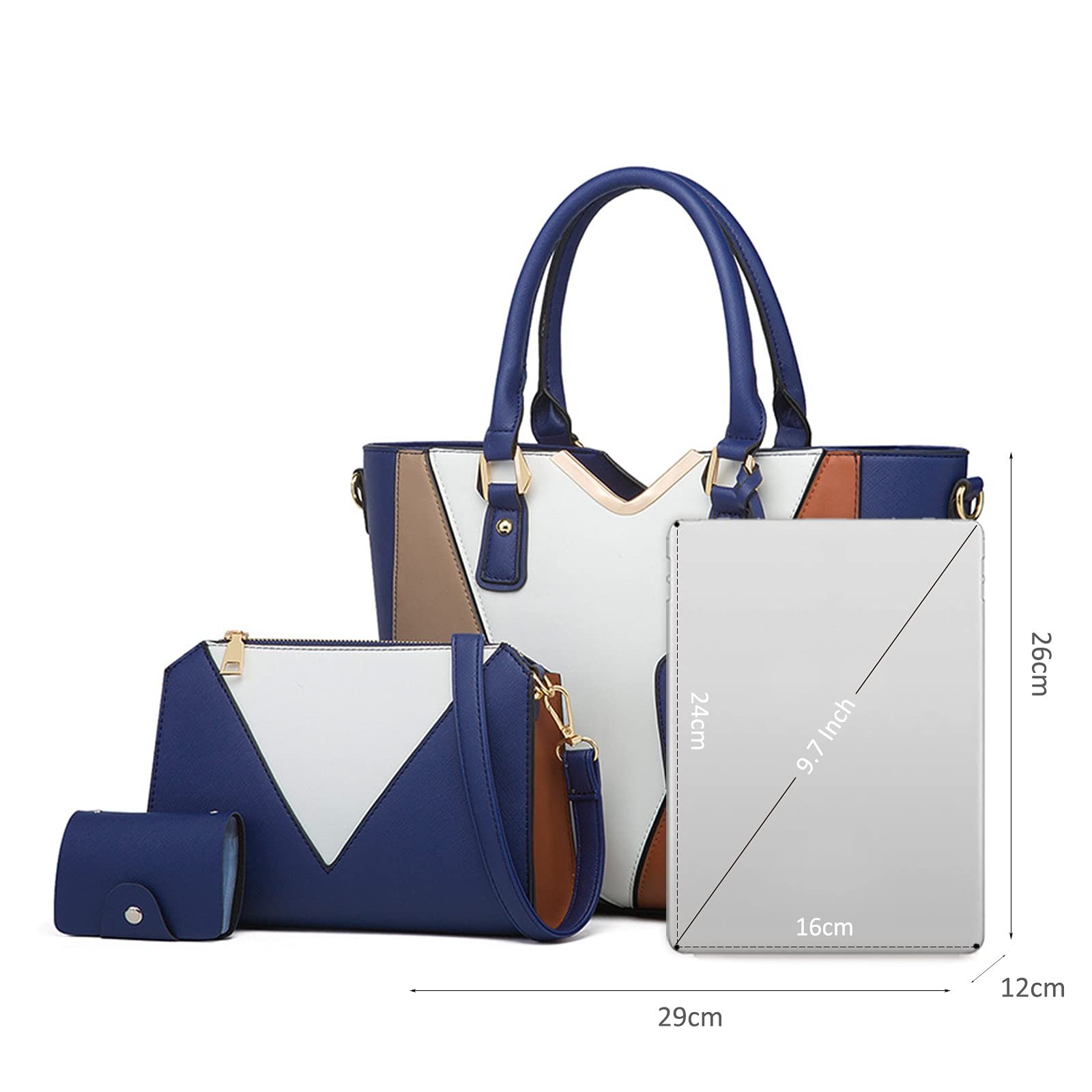 Сумка с верхней ручкой NICOLE & DORIS Большая женская V-образный Цветной блок Набор из 4 предметов темно-синий, фото №6