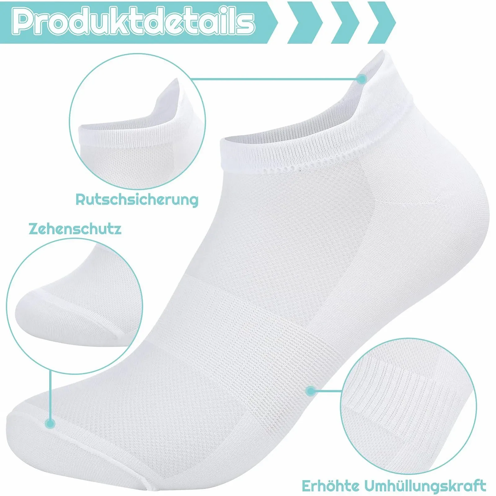 Шкарпетки спортивні Жіночі Білі 6 пар, розмір 36-40, фото №3