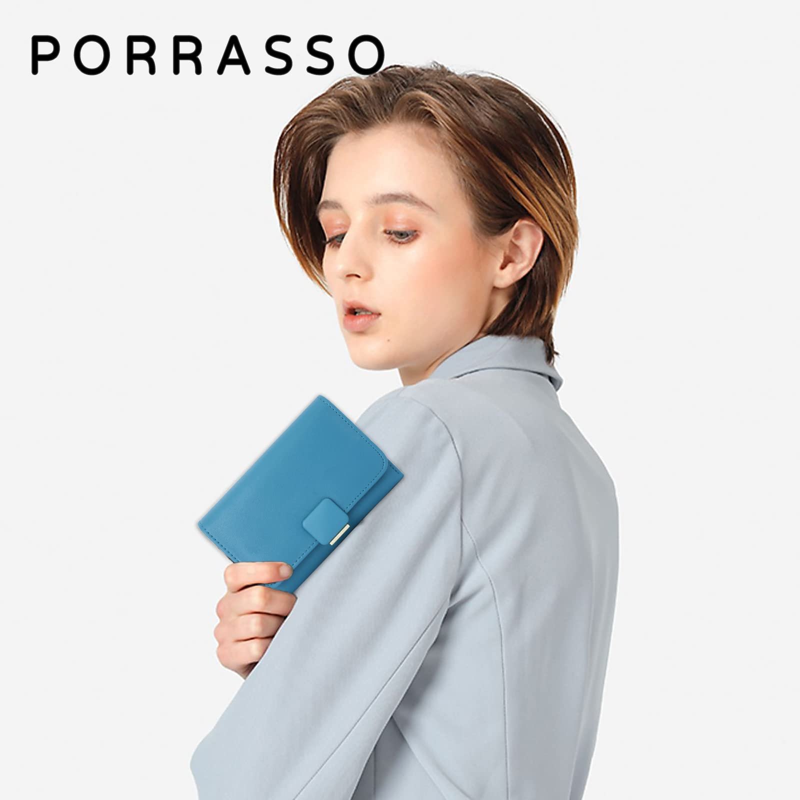 Кошелек PORRASSO Женский Кожаный Держатель для кредитных карт Многофункциональный Синий, фото №2