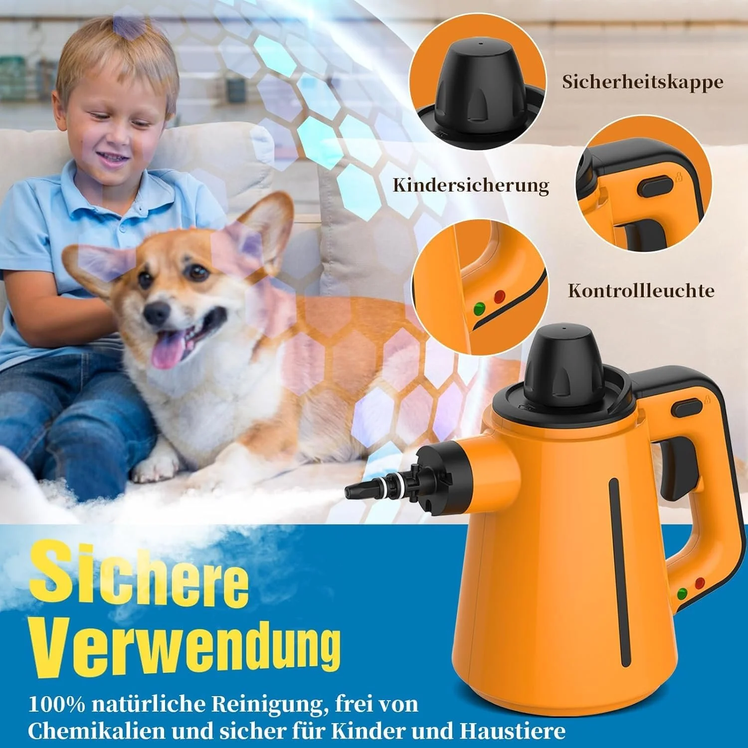 Пароочисник для підлоги, 1050 Вт Багатоцільовий, ручний пристрій, 10 насадок, 3.5 бар, високий тиск, без хімікатів, фото №3