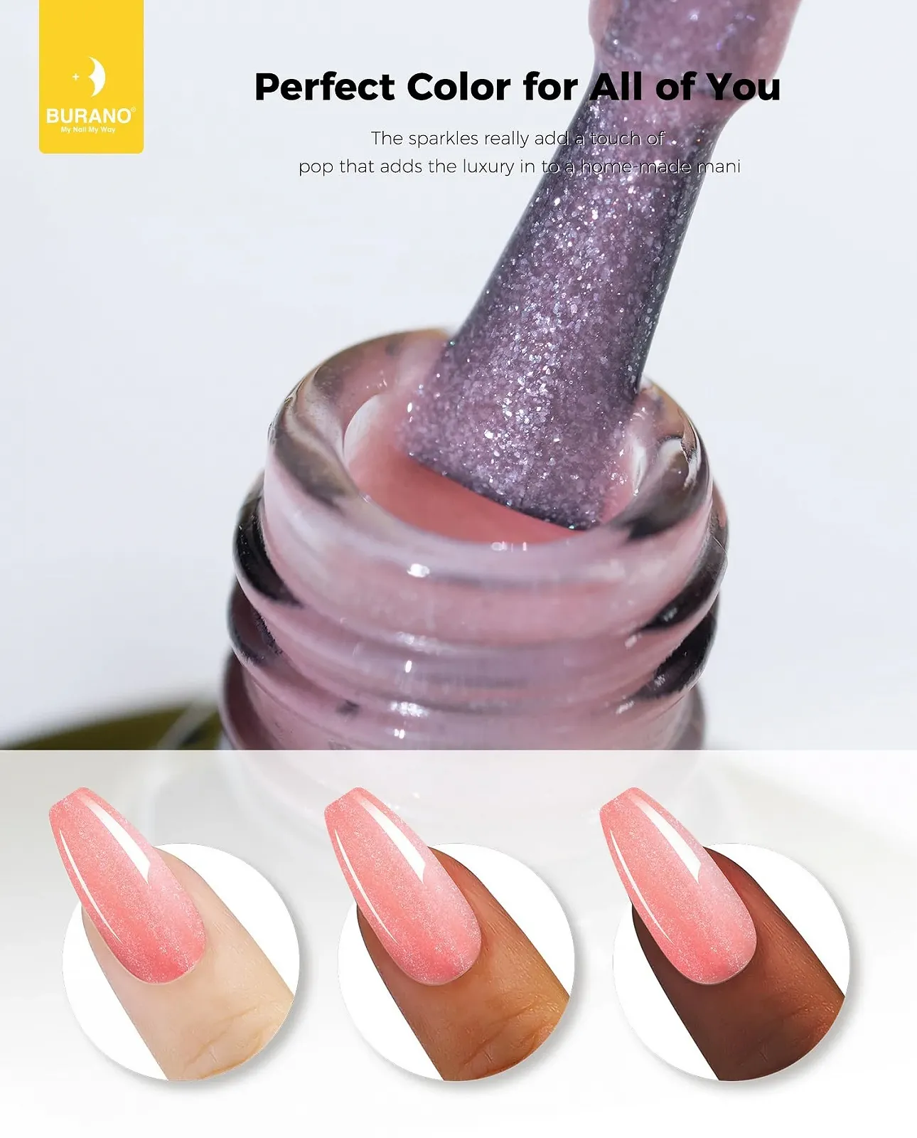 Гель-лак основа BURANO Nude Pink Nude Sparkle NU4, фото №5