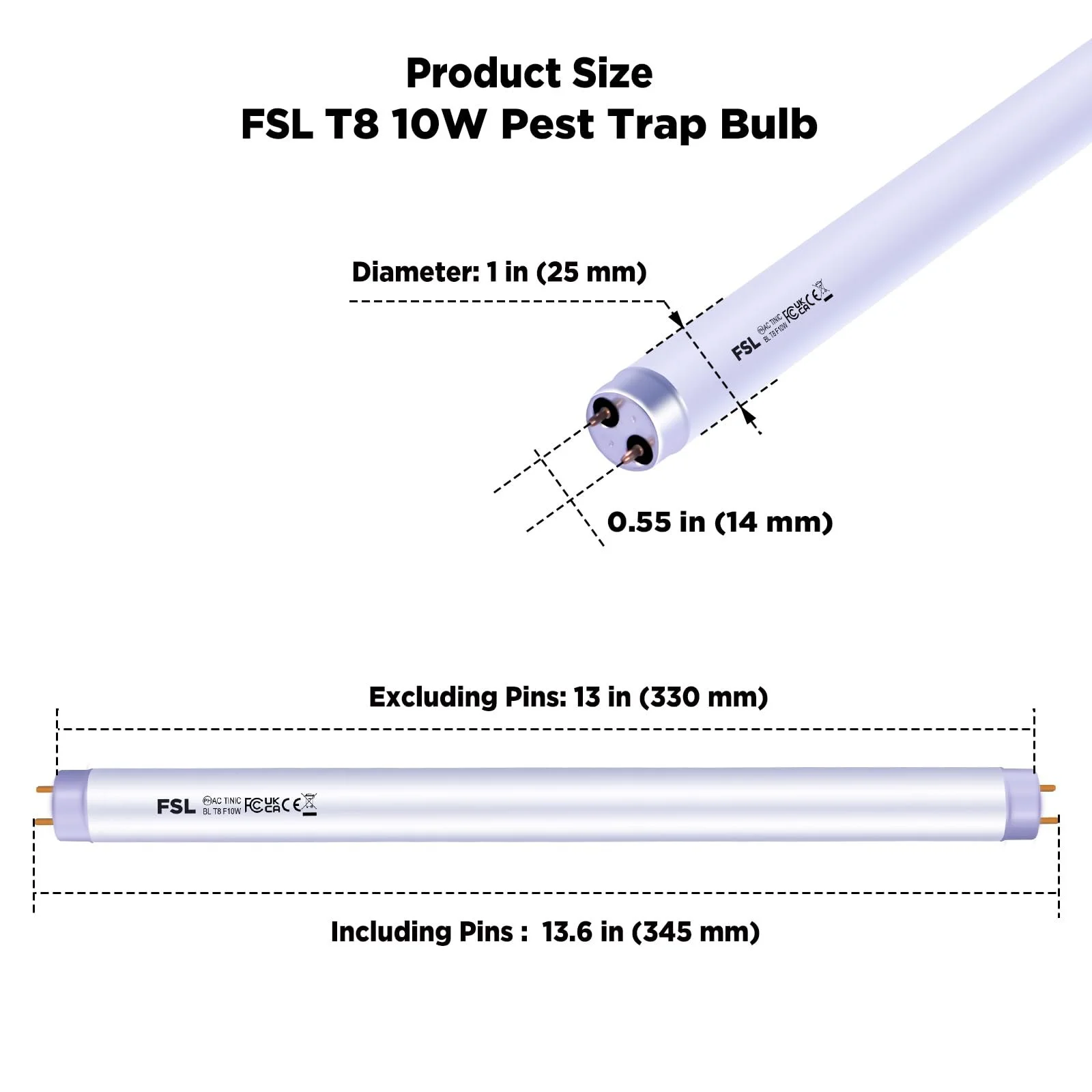 Сменные лампы для уничтожителя насекомых FSL BL T8 F10W 345 мм (2 шт.), фото №2