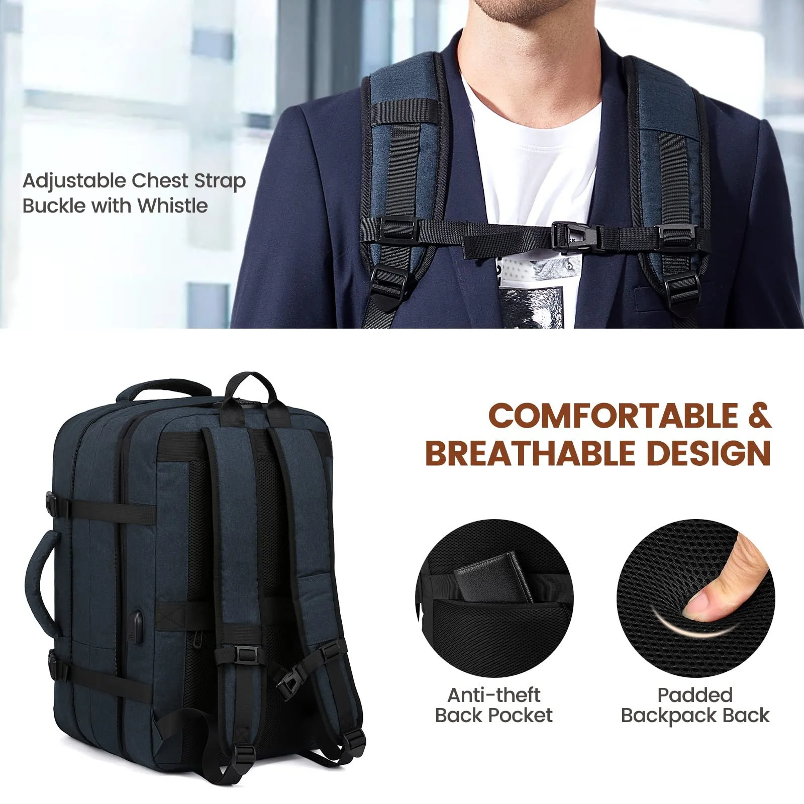 Рюкзак LOVEVOOK 15.6" Hand Luggage Expandable Blue, фото №6 Рюкзак LOVEVOOK 15.6" Hand Luggage Expandable Blue, фото №6