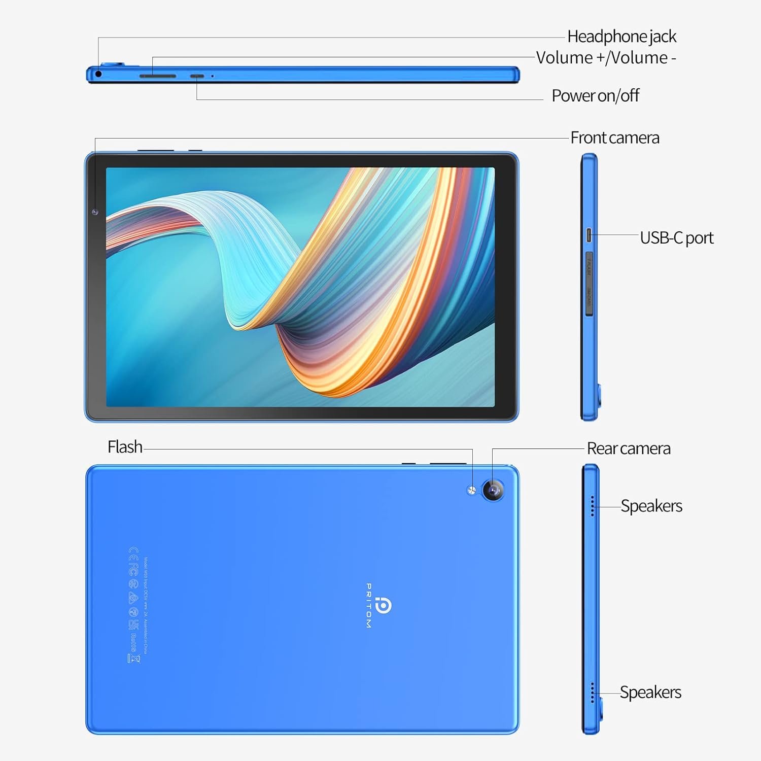 Планшет 10" PRITOM M10 (2+2)/32Gb Android 12 6000 mAh Синій, фото №3