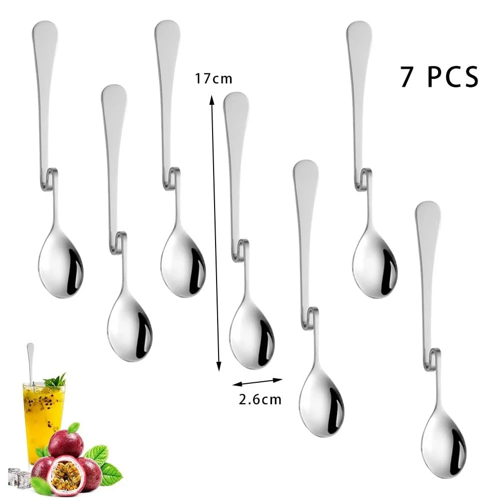 Подвесные ложки для кофе, 7 шт, из нержавеющей стали, с длинной ручкой и изогнутыми ручками для сиропа, йогурта, фото №7