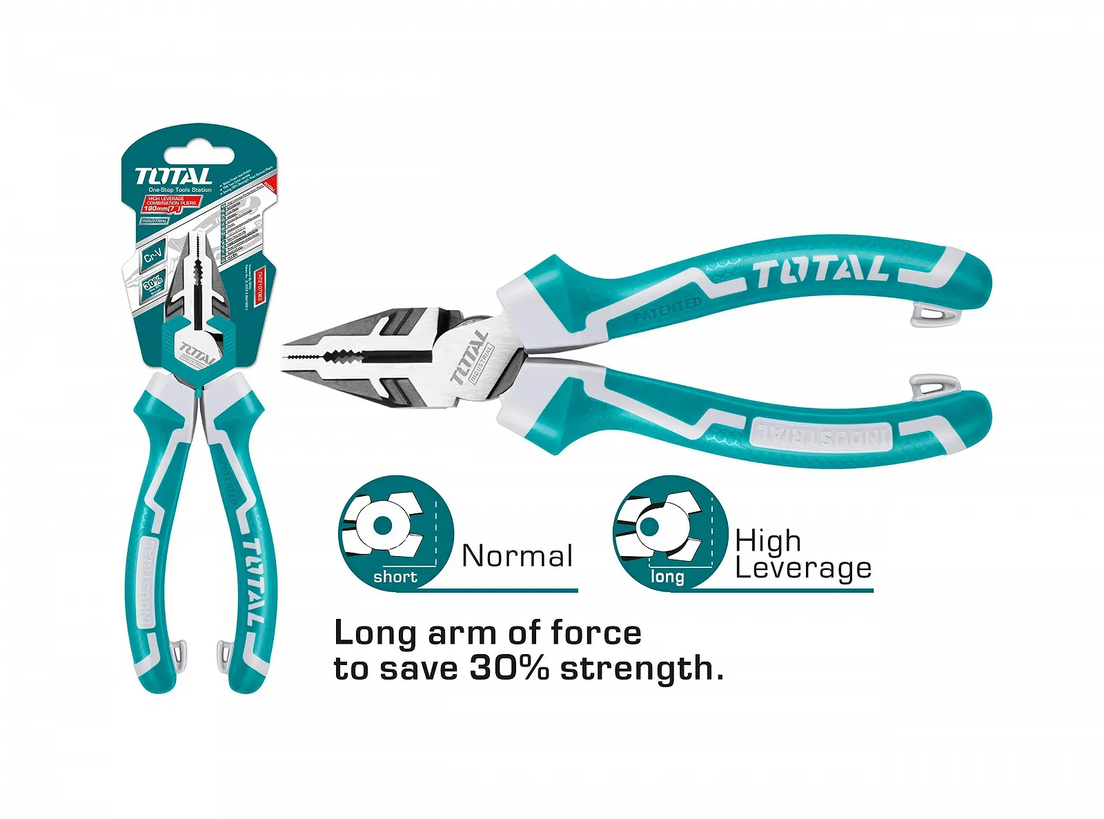 Універсальні плоскогубці TOTAL посилені Хром-ванадій Ергономічна волоконна ручка 180 мм, фото №2