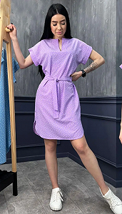 Женское летнее платье в горошек с коротким рукавом GF509250 размер 46/48, цвет лавандовый - Фото 1