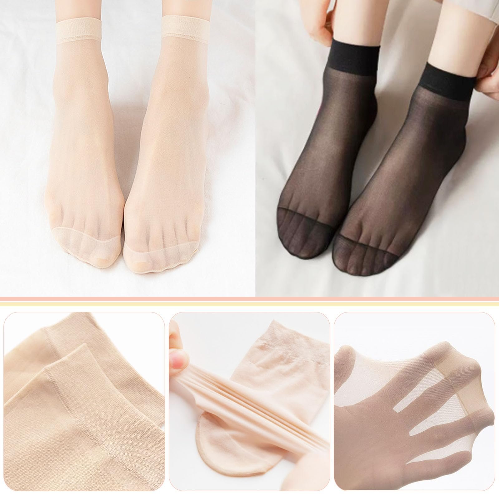 Носки ZOCONE Прозрачные 30 пар, Женские нейлоновые носки, Тонкие носки, Женские короткие шелковые носки, Щиколотки, Нейлоновые носки, Прозрачные тонкие носки, Летние шелковые тонкие 34-41, фото №3