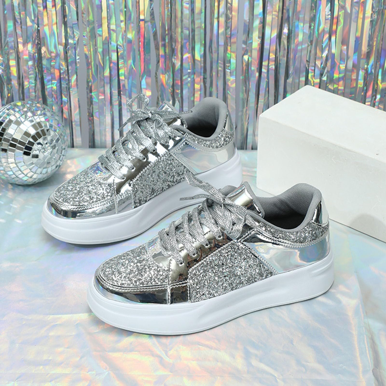 Кроссовки Fashion Glitter с блестками на шнурках для мужчин и женщин, фото №2