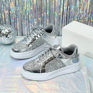 Кроссовки Fashion Glitter с блестками на шнурках для мужчин и женщин synthetic.ua - Фото 1
